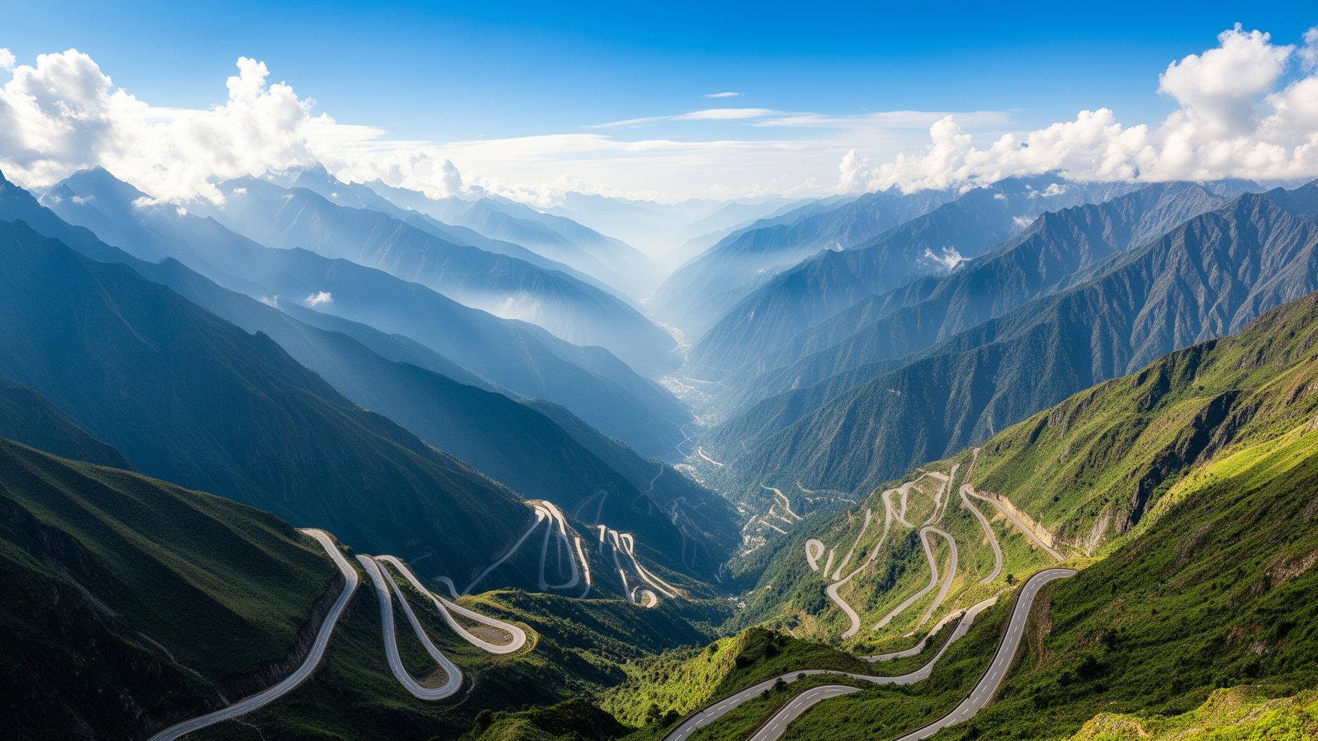 Endless winding road through majestic mountains